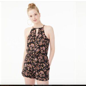 Aeropostale High Neck Halter Floral Romper Size M Black Pink Shorts Cute